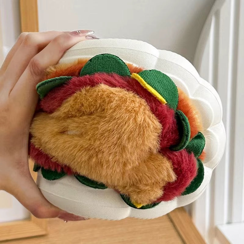 Funny Cartoon Burger Thick Bottom Indoor Slippers Cute Simulated Food Warm Plush Home Slippers Comfort Woman'S plus Size Slides
