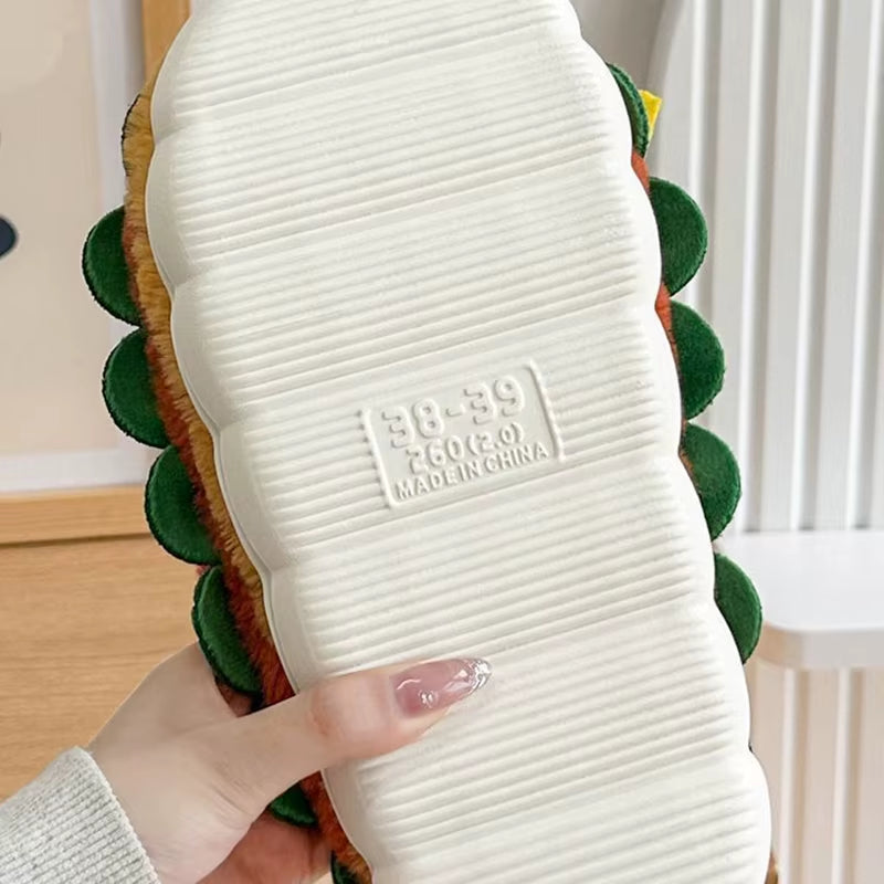 Funny Cartoon Burger Thick Bottom Indoor Slippers Cute Simulated Food Warm Plush Home Slippers Comfort Woman'S plus Size Slides