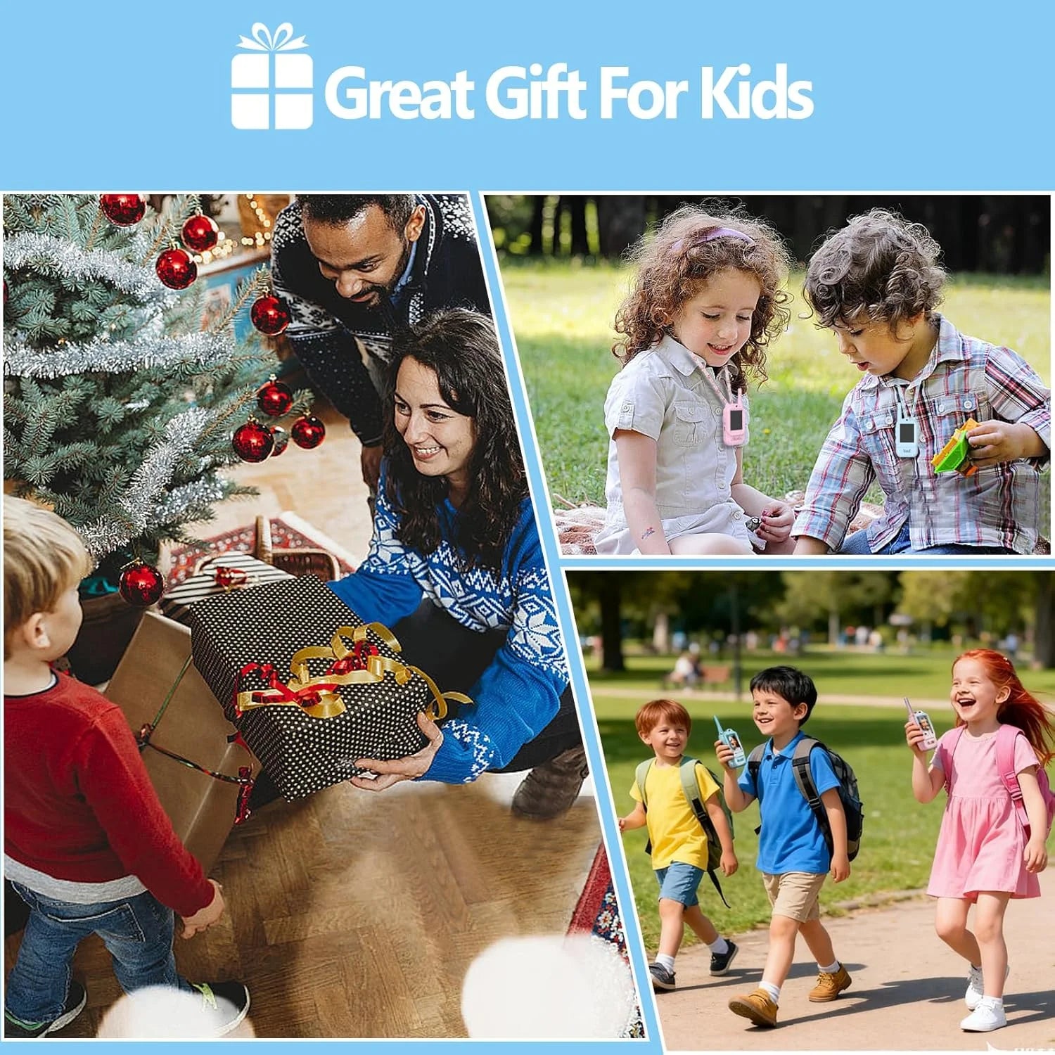 for Kids, 2 Pack Long Range Walkie Talkies with Camera & Voice Changer for Boys Girls Ages 3-12, Ideal for Family Games, Outside, Camping, Hiking,Christmas Birthday Gifts