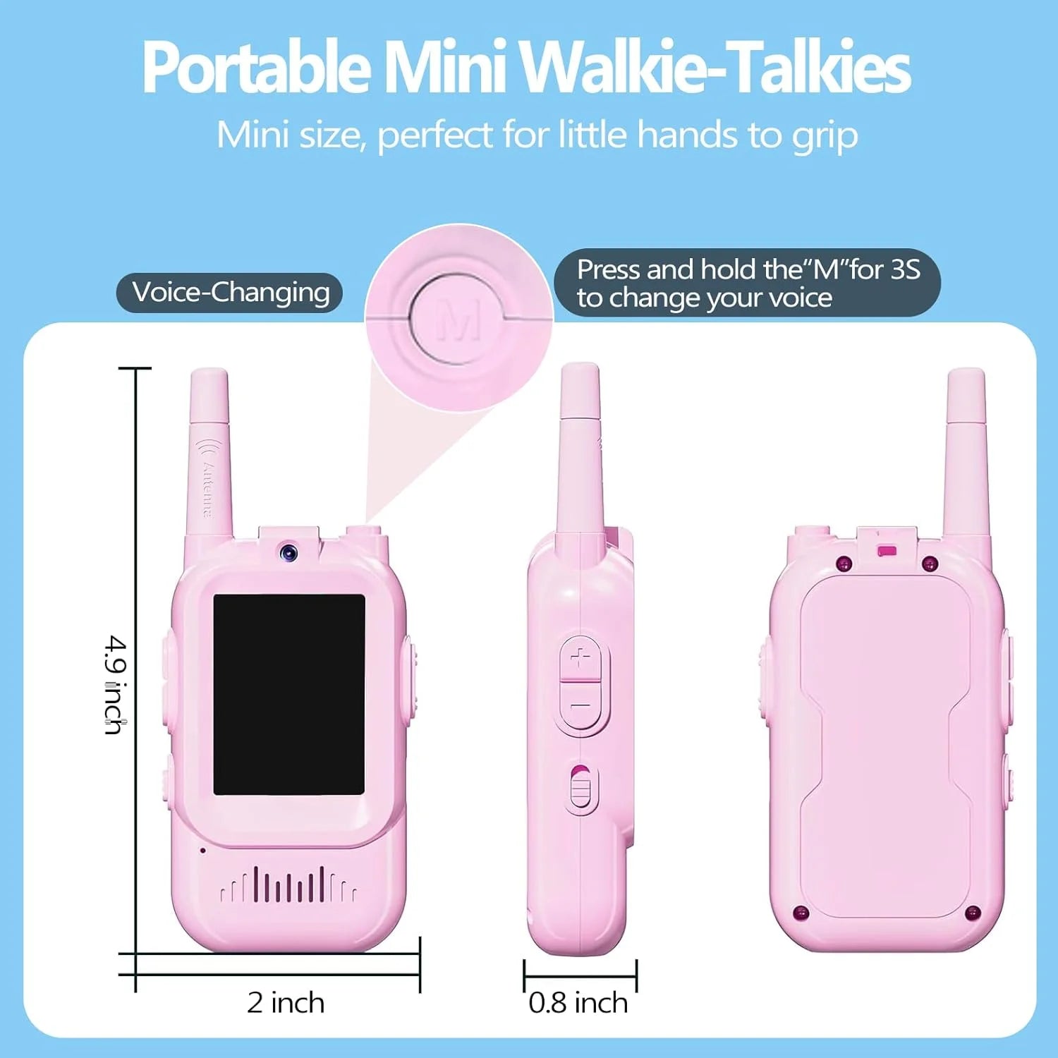 for Kids, 2 Pack Long Range Walkie Talkies with Camera & Voice Changer for Boys Girls Ages 3-12, Ideal for Family Games, Outside, Camping, Hiking,Christmas Birthday Gifts
