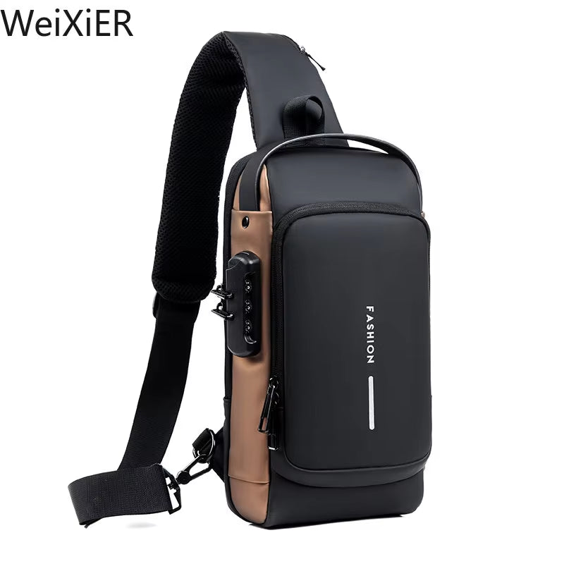 Men'S Multifunction Anti-Theft USB Shoulder Bag Man Crossbody Cross Body Travel Sling Chest Bags Pack Messenger Pack for Male