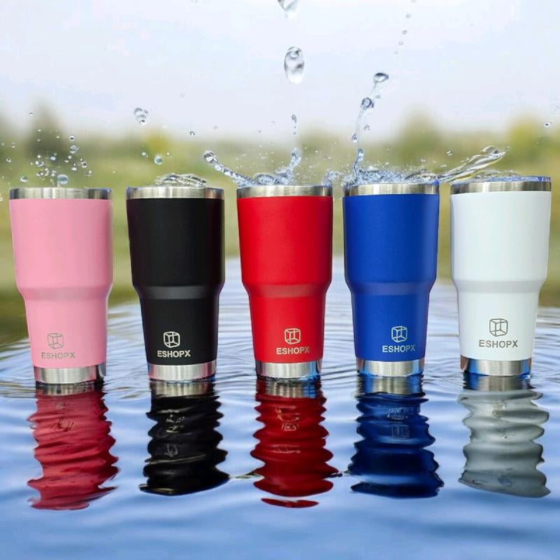 Eshopx 30 Oz Stinless Steel Tumbler Cup with Stainless Steel Straw Set and Cleaning Brush Double Wall Tumblers Cup for Men and Women ,Drinkware Portable Washable Reusable Water Bottles Multicolor Bottled Insulation