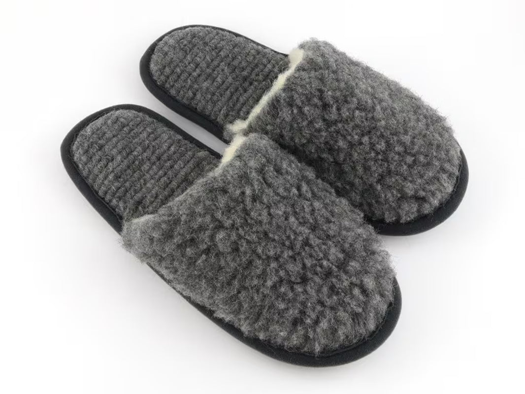 Wool Slip-On Slippers Gray Color Merino Sheep Natural Men Women Multiple Sizes Warm Indoor Eco