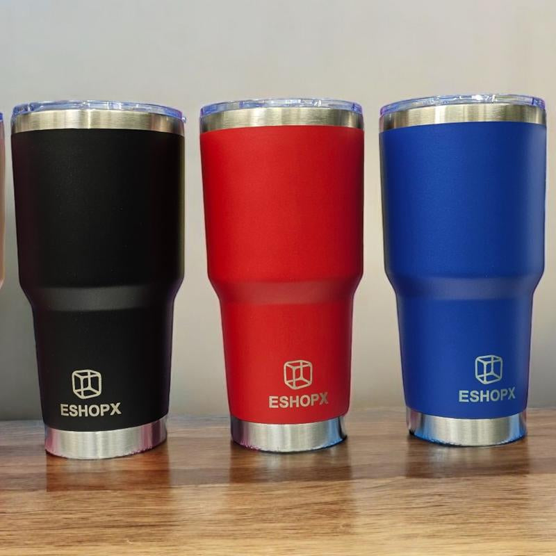Eshopx 30 Oz Stinless Steel Tumbler Cup with Stainless Steel Straw Set and Cleaning Brush Double Wall Tumblers Cup for Men and Women ,Drinkware Portable Washable Reusable Water Bottles Multicolor Bottled Insulation