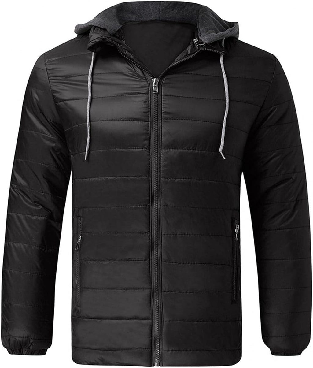 Men'S Winter Warm down Jacket Zipper up Packable Puffer Lightweight Outwear Windproof Coat with Hoodies