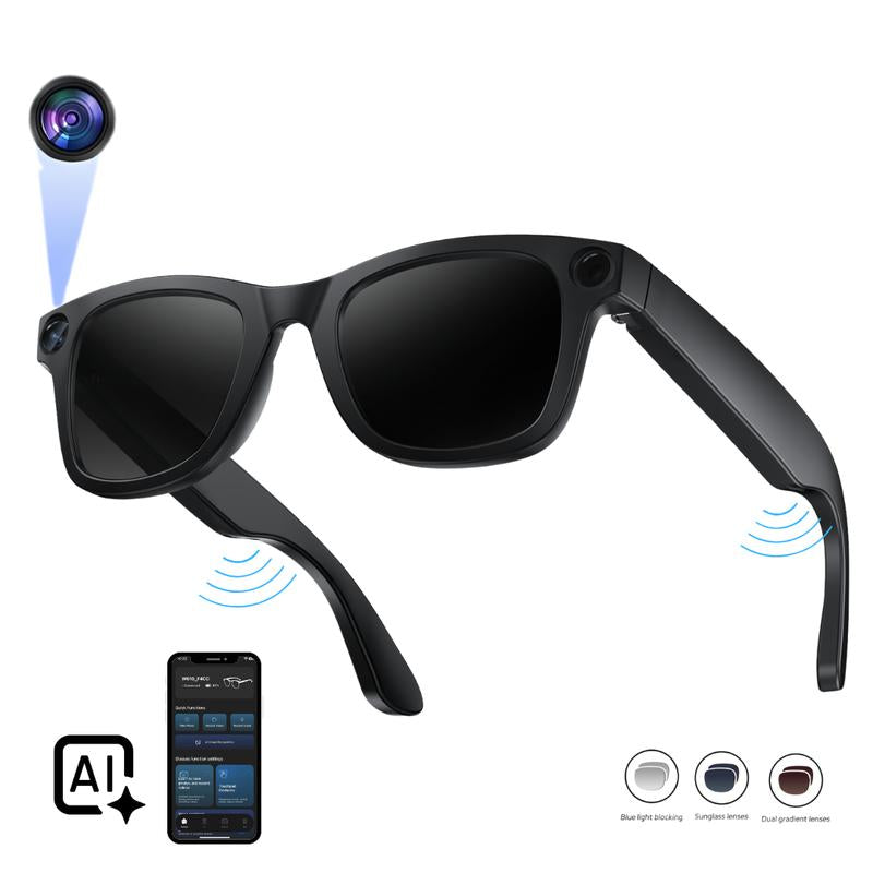 AI Smart Glasses 8MP HD Camera | 1200P Video Recording, AI Voice Control, Bluetooth Wi-Fi, UV400, Blue Light Filter, 4H Playtime, Interchangeable Lens – Magnetic Sync Wearable Design Wireless Multifunctional