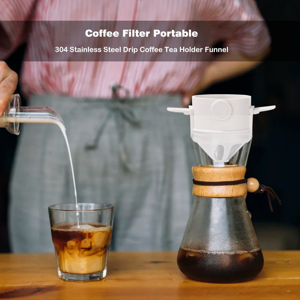 Foldable Portable Coffee Filter Coffee Maker Stainless Steel Drip Coffee Tea Holder Reusable Paperless Pour over Coffee Dripper