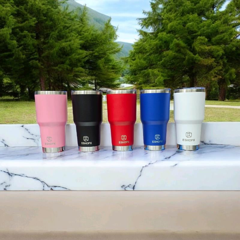 Eshopx 30 Oz Stinless Steel Tumbler Cup with Stainless Steel Straw Set and Cleaning Brush Double Wall Tumblers Cup for Men and Women ,Drinkware Portable Washable Reusable Water Bottles Multicolor Bottled Insulation