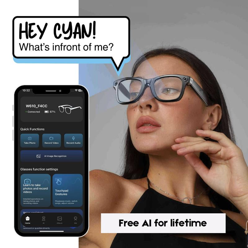AI Smart Glasses 8MP HD Camera | 1200P Video Recording, AI Voice Control, Bluetooth Wi-Fi, UV400, Blue Light Filter, 4H Playtime, Interchangeable Lens – Magnetic Sync Wearable Design Wireless Multifunctional