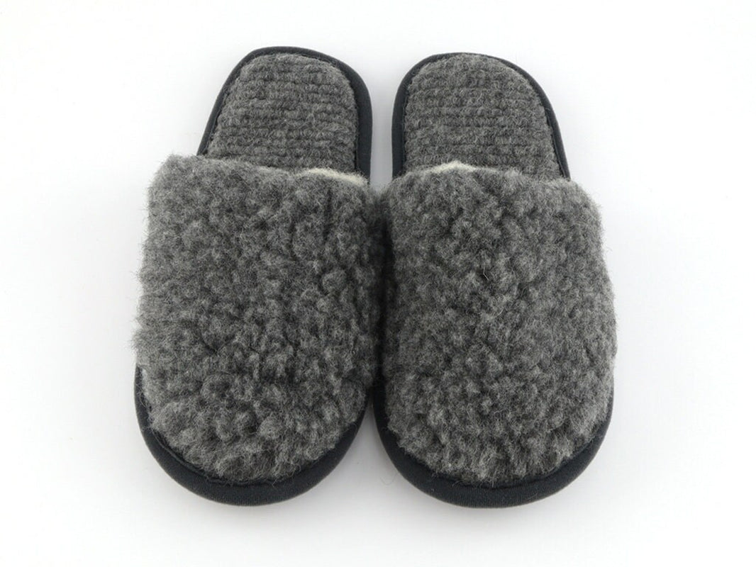 Wool Slip-On Slippers Gray Color Merino Sheep Natural Men Women Multiple Sizes Warm Indoor Eco