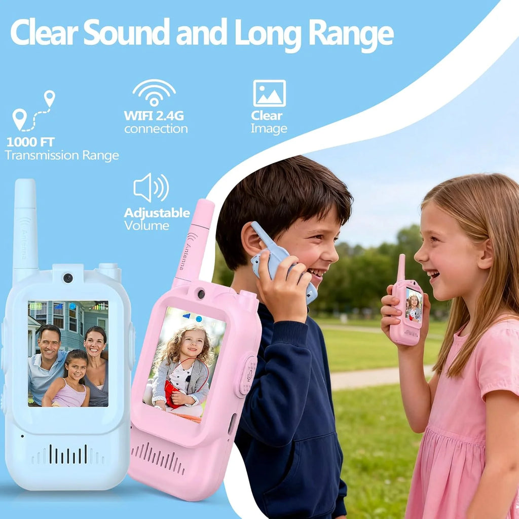 for Kids, 2 Pack Long Range Walkie Talkies with Camera & Voice Changer for Boys Girls Ages 3-12, Ideal for Family Games, Outside, Camping, Hiking,Christmas Birthday Gifts