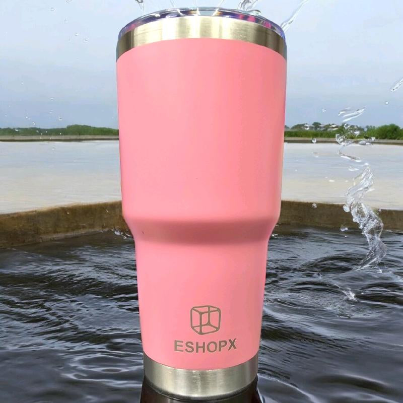 Eshopx 30 Oz Stinless Steel Tumbler Cup with Stainless Steel Straw Set and Cleaning Brush Double Wall Tumblers Cup for Men and Women ,Drinkware Portable Washable Reusable Water Bottles Multicolor Bottled Insulation