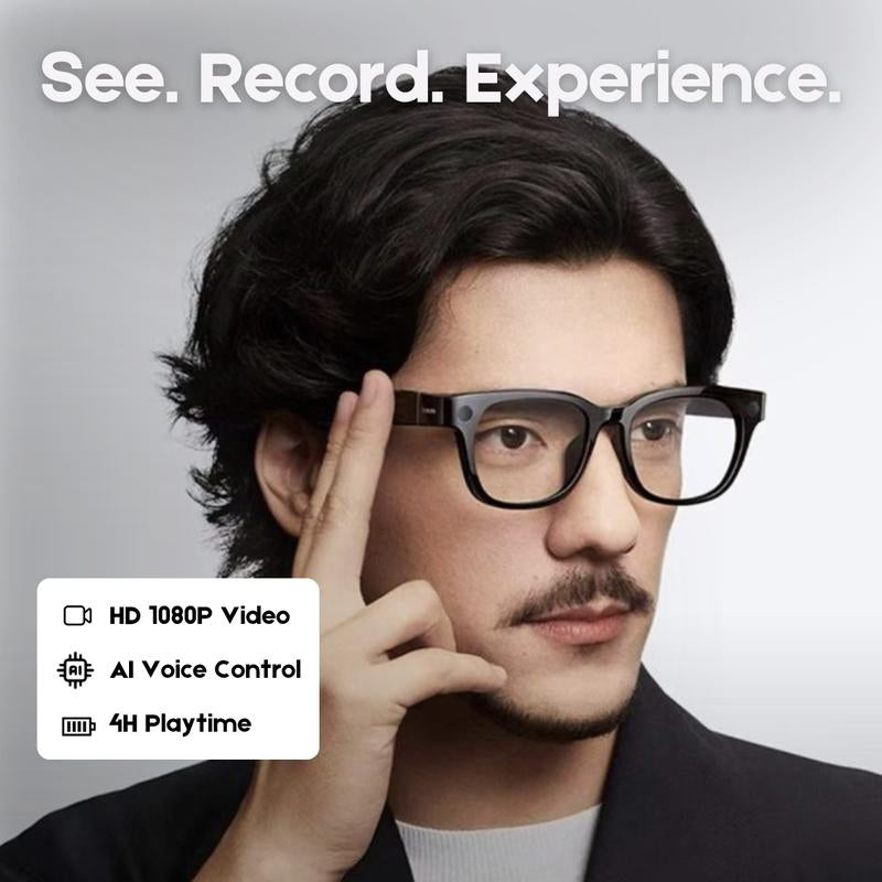 AI Smart Glasses 8MP HD Camera | 1200P Video Recording, AI Voice Control, Bluetooth Wi-Fi, UV400, Blue Light Filter, 4H Playtime, Interchangeable Lens – Magnetic Sync Wearable Design Wireless Multifunctional