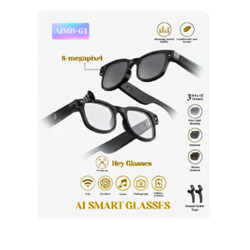 AI Smart Glasses 8MP HD Camera | 1200P Video Recording, AI Voice Control, Bluetooth Wi-Fi, UV400, Blue Light Filter, 4H Playtime, Interchangeable Lens – Magnetic Sync Wearable Design Wireless Multifunctional